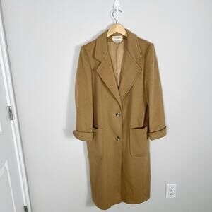 Vintage Cassidy Hand Tailored Womens Wool Trench Coat Tan Brown Buttons Medium